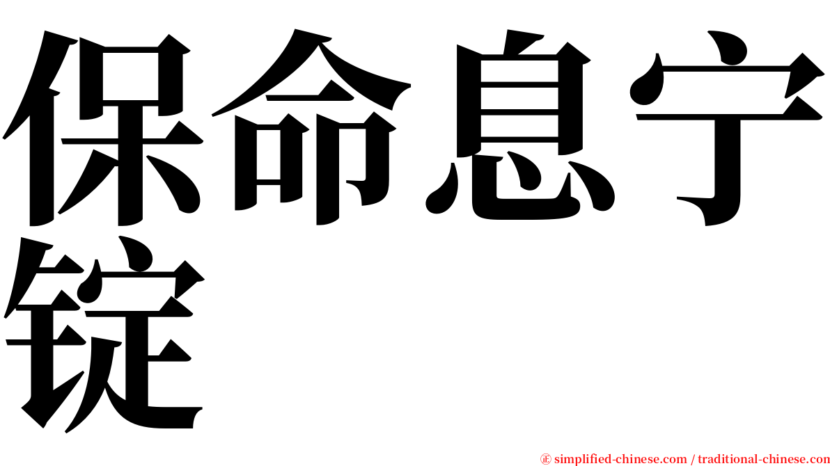 保命息宁锭 serif font