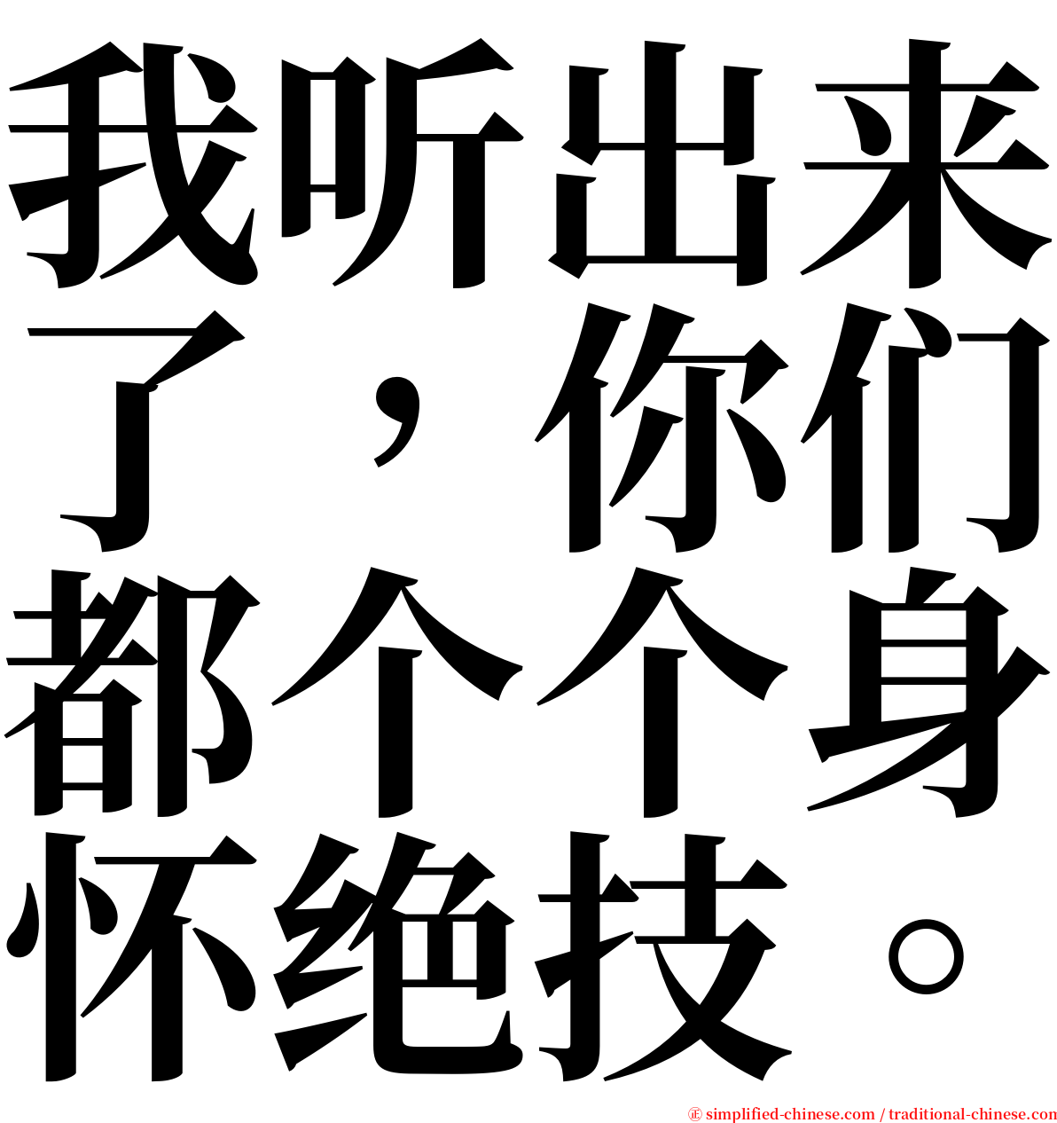 我听出来了，你们都个个身怀绝技。 serif font