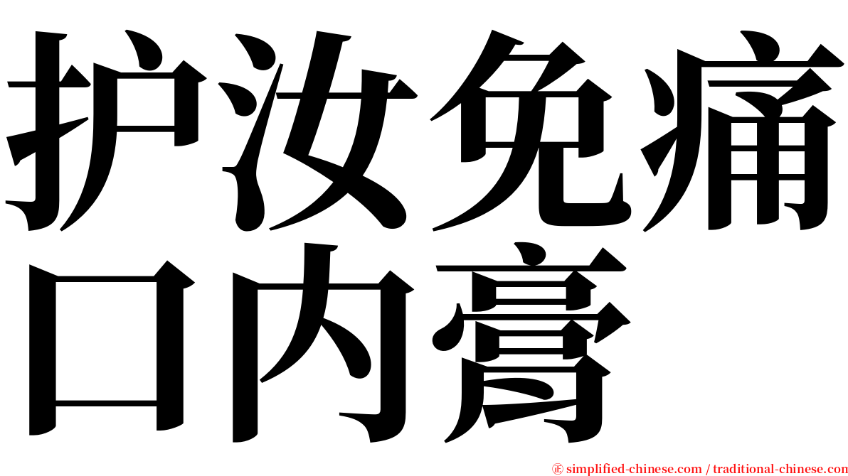 护汝免痛口内膏 serif font