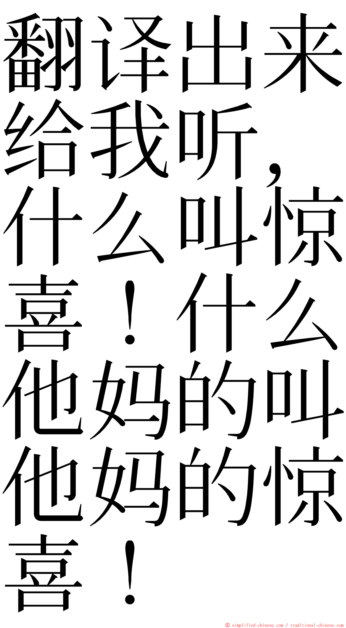 翻译出来给我听，什么叫惊喜！什么他妈的叫他妈的惊喜！ ming font
