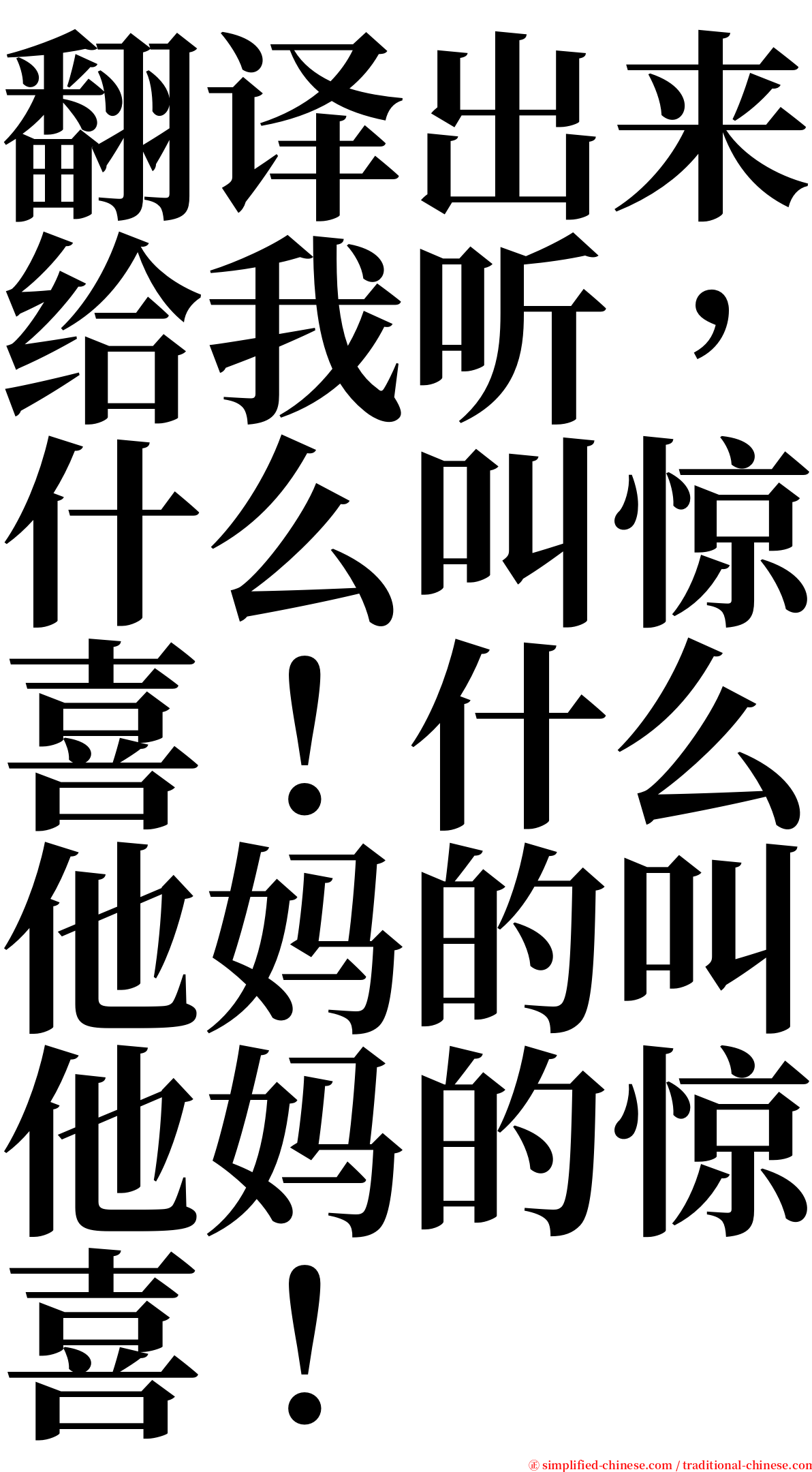 翻译出来给我听，什么叫惊喜！什么他妈的叫他妈的惊喜！ serif font